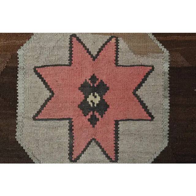 1970s Vintage Turkish Handmade Wool & Cotton Brown Runner Rug  148x426