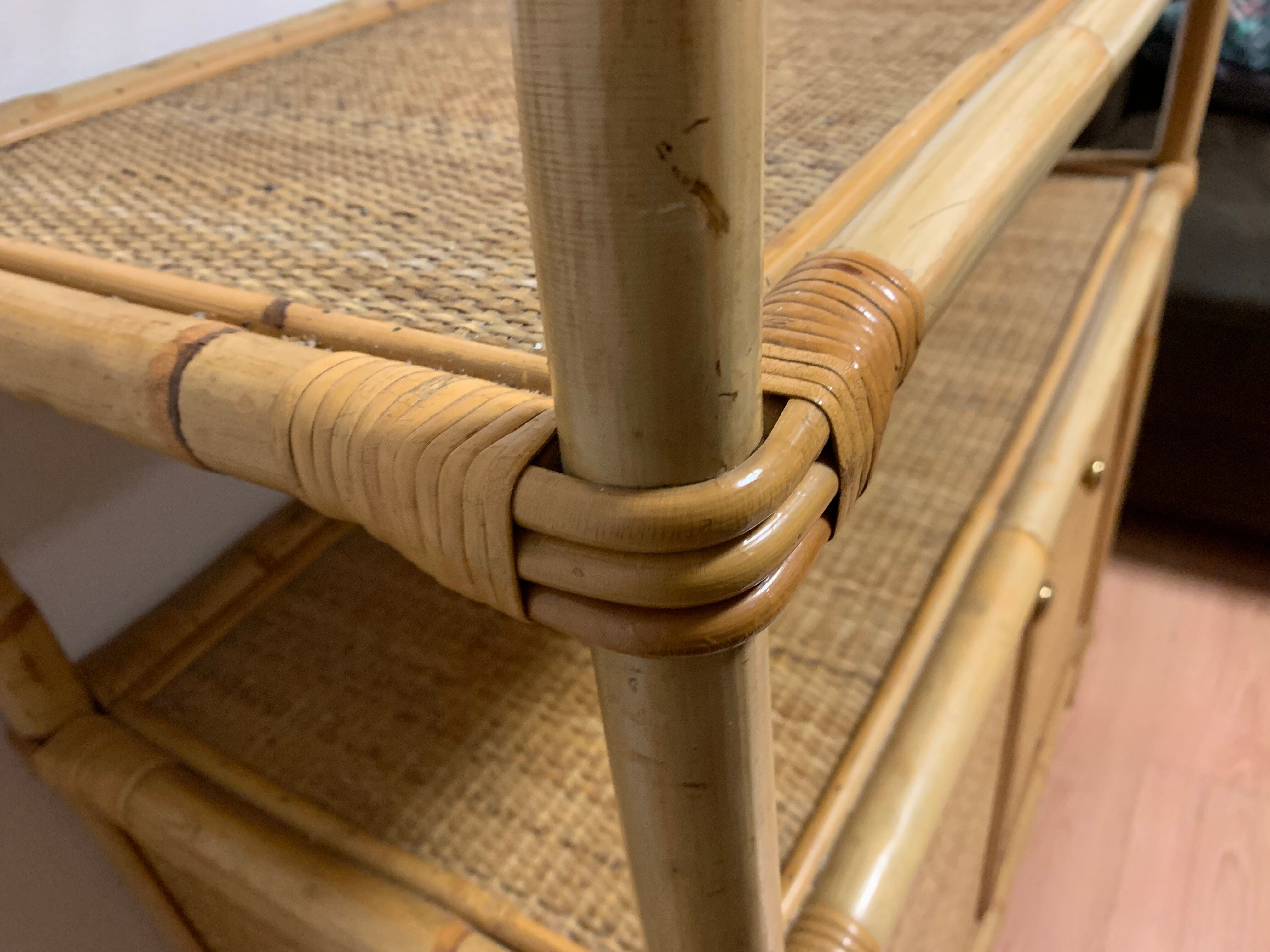 Rattan shelf cabinet from the 1980s'