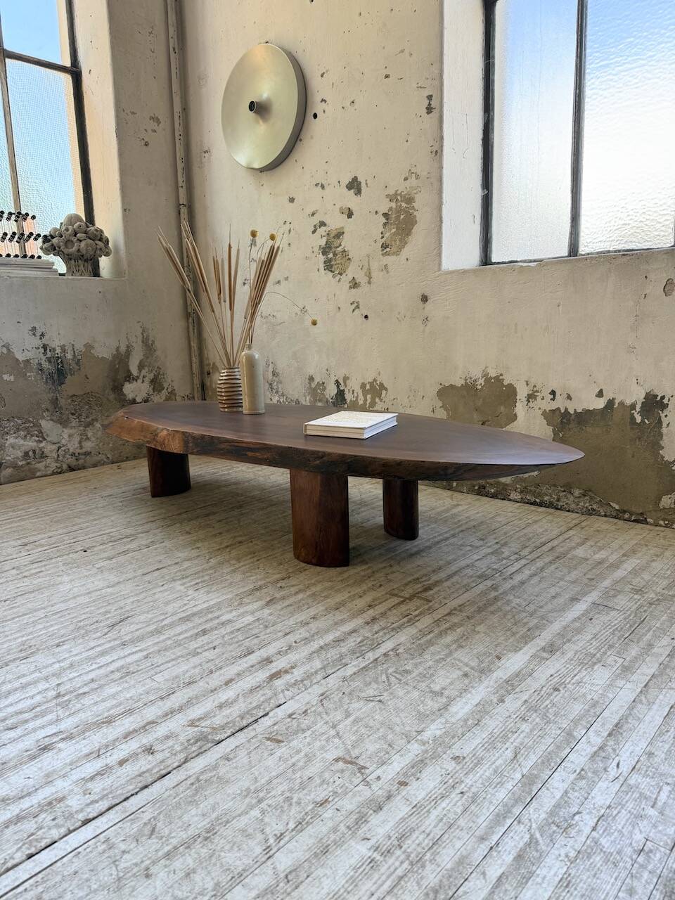 Table basse années 50 plateau bois exotique XXL