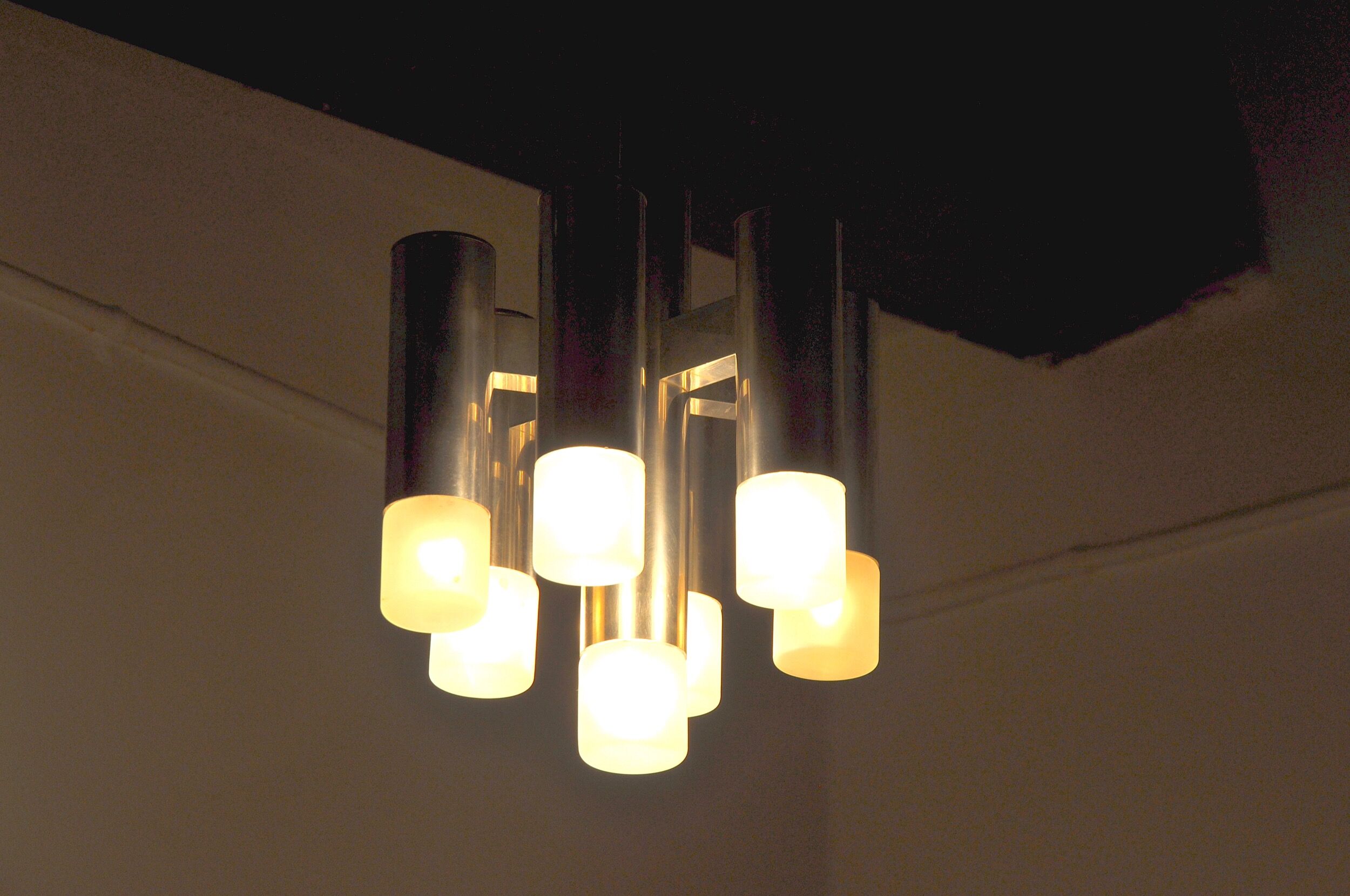 Geometric chandelier, 7 burners, Italy, 1970