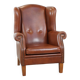 Cognac-colored leather wingback chair in English style