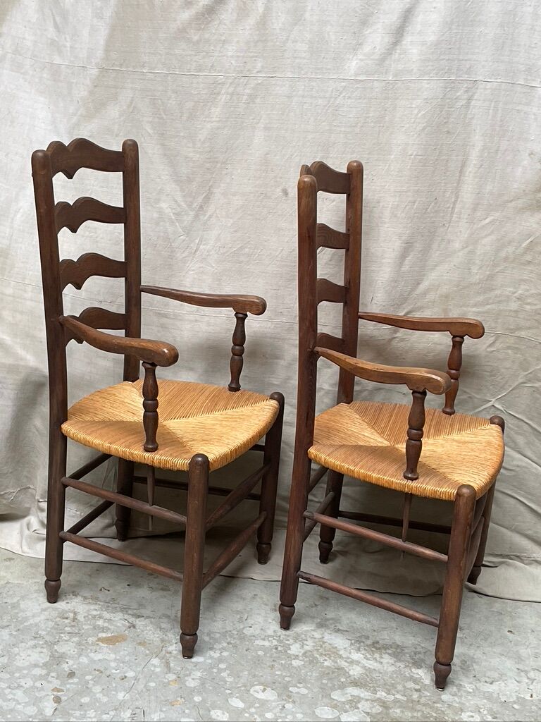 Pair of straw armchairs