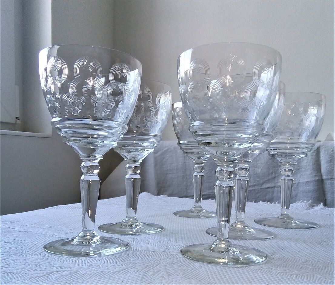 Set of 6 old crystal walking glasses