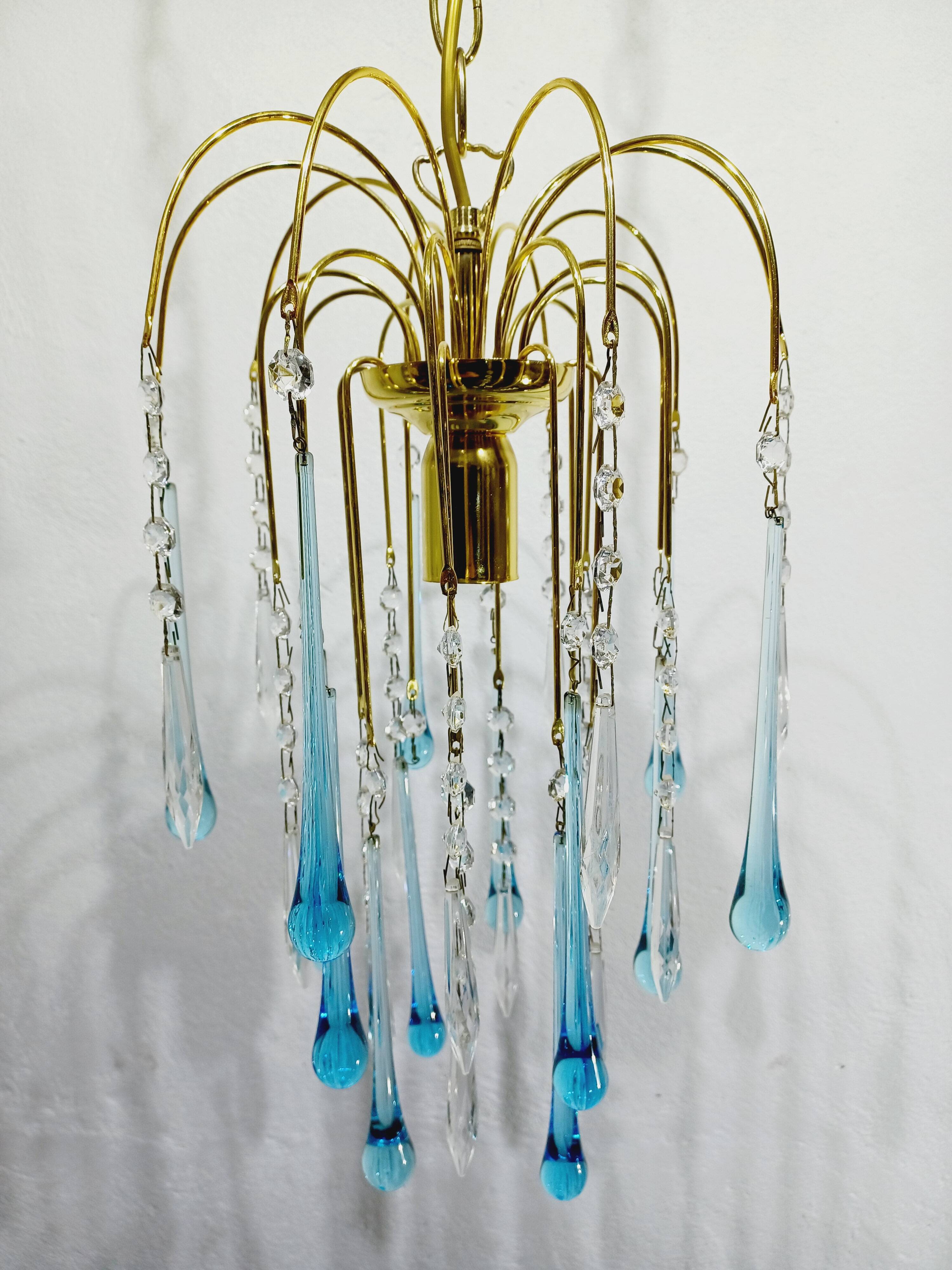 Murano Chandelier Blue Crystal Drops