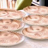 6 large Sarreguemines flat plates in fish barbotine