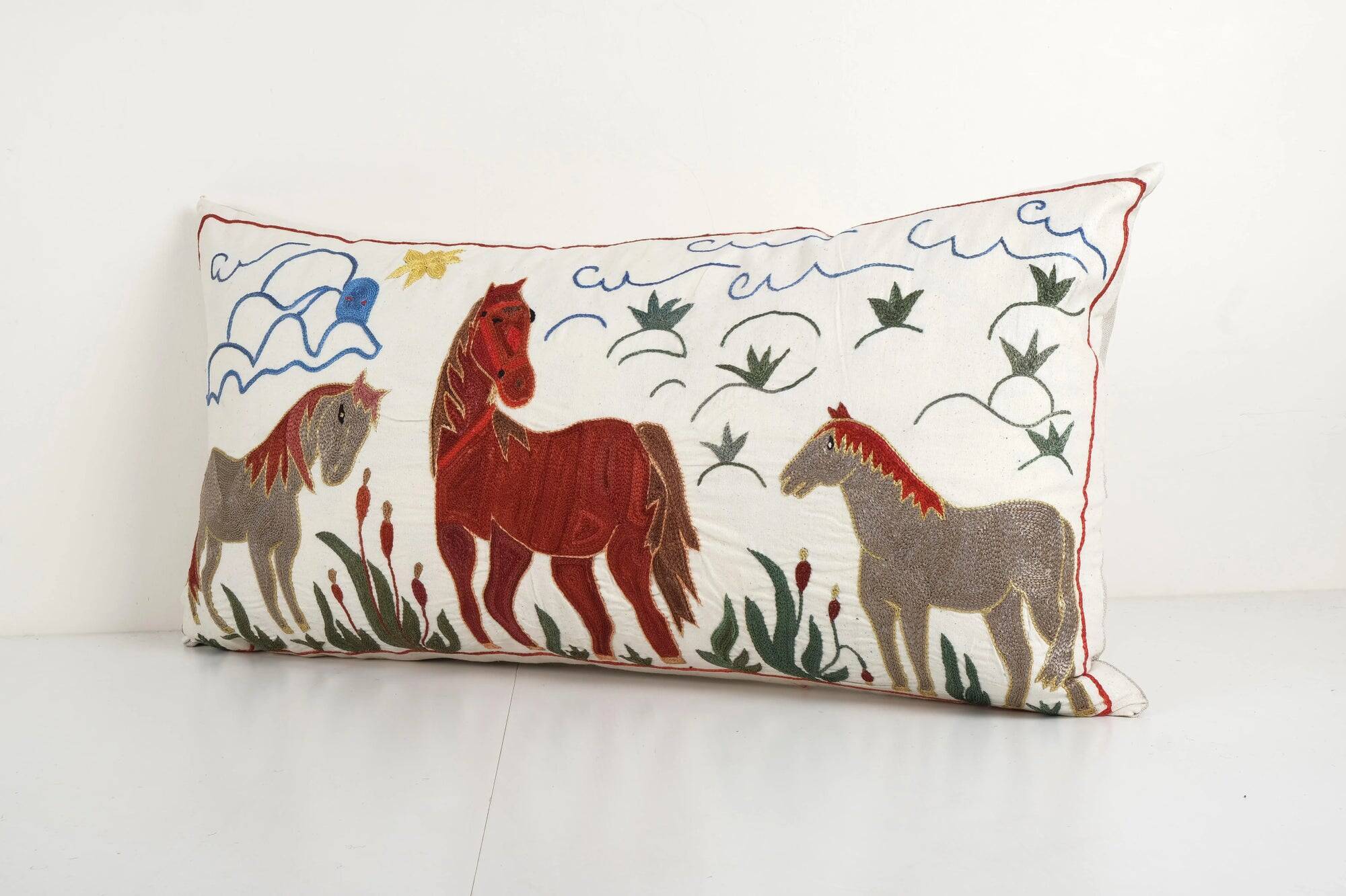 Vintage embroidered cushion cover 46x86 cm