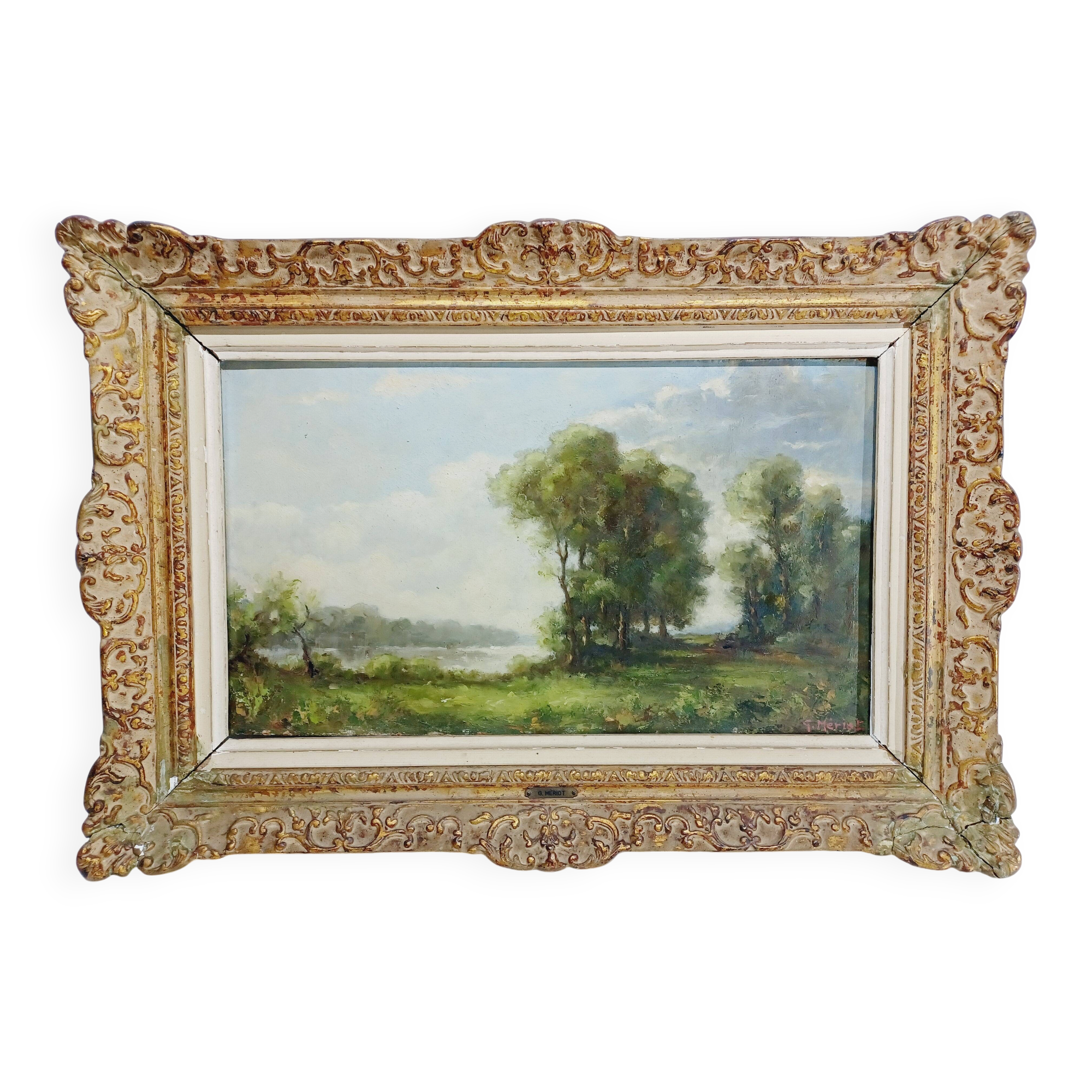 G. Mériot - Oil on panel "The Creuse at Bénévent"