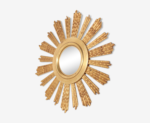Miroir soleil convexe oeil de sorcière en bois doré 61cm | Selency