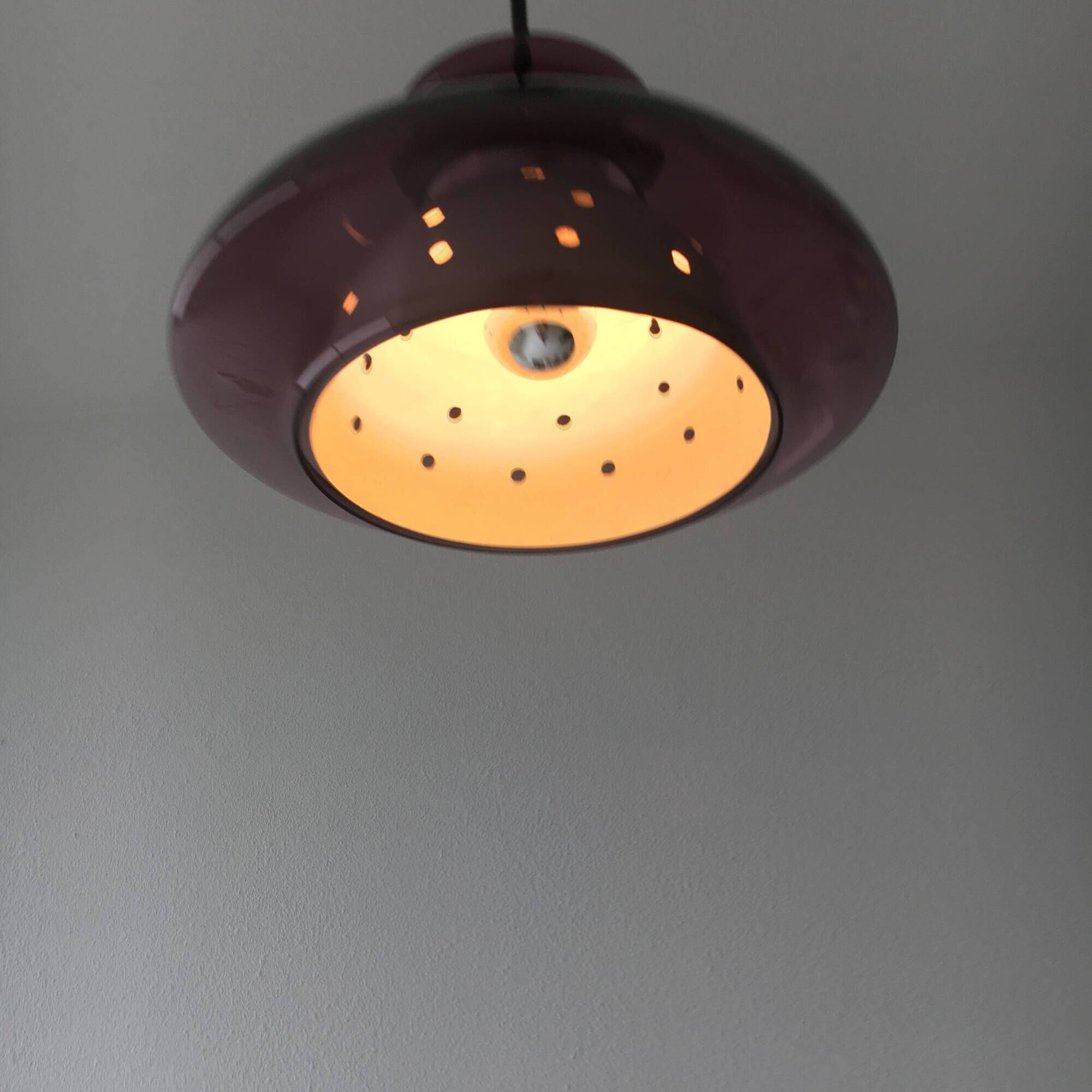 Doria Leuchten Germany Mid Century hanging lamp purple glass space age, 197