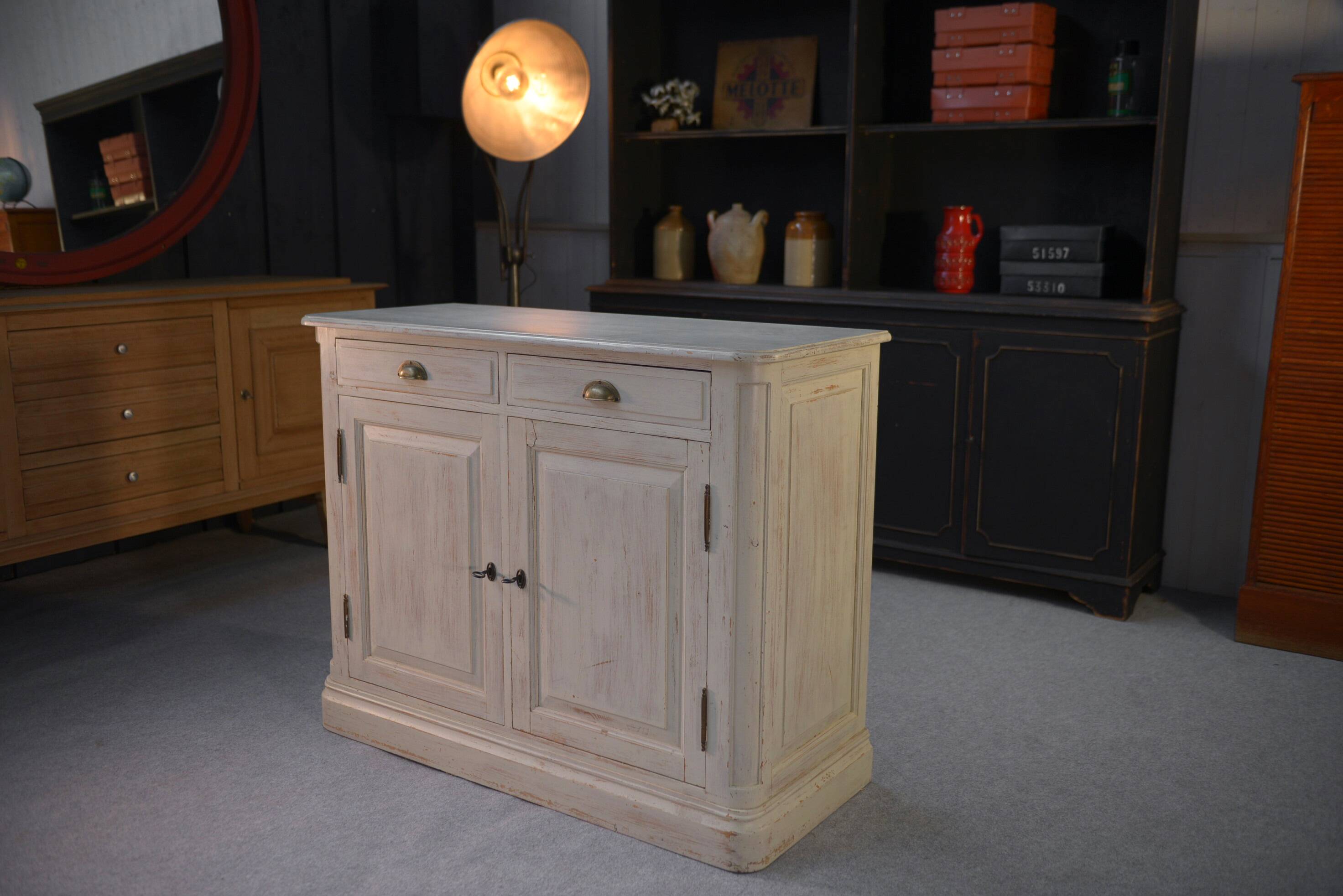 Low sideboard with 2 doors, white patina, 1960s
