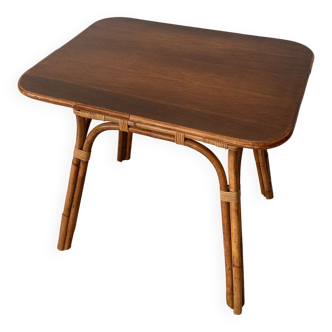 Small vintage table in wood and rattan