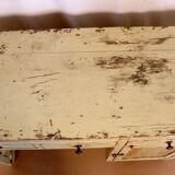 Antique art deco desk in Burmese teak with yellow patina - original ecru