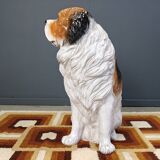 Life sized Vintage glazed terracotta St bernard dog sculpture, 1960s