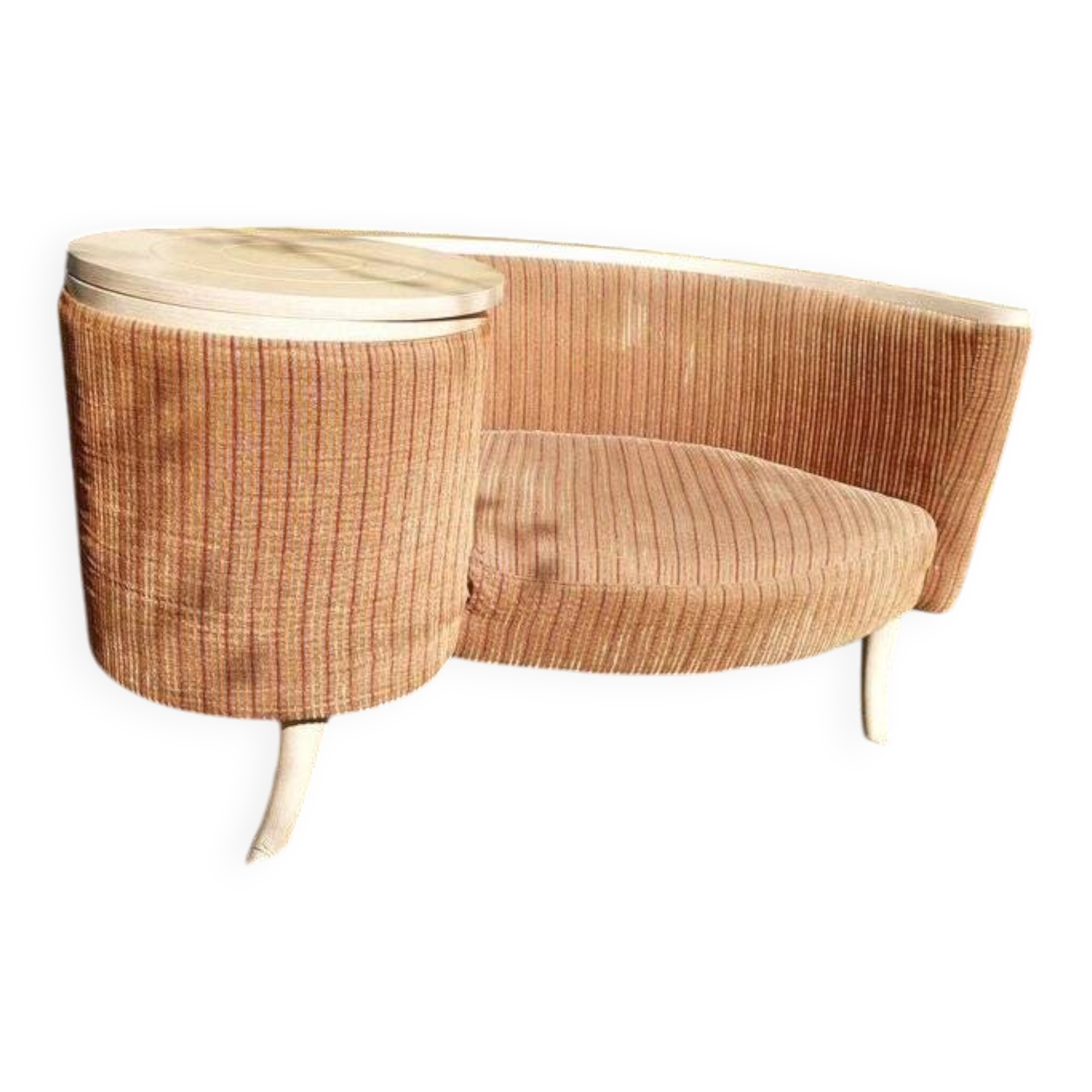 Brown fabric telephone bench from the 1960s with integrated table — Mid-Century style
