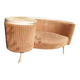 Brown fabric telephone bench from the 1960s with integrated table — Mid-Century style