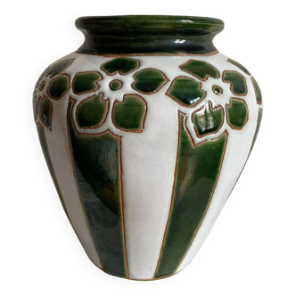 Vase vert céramique style Art Déco émail cloisonné