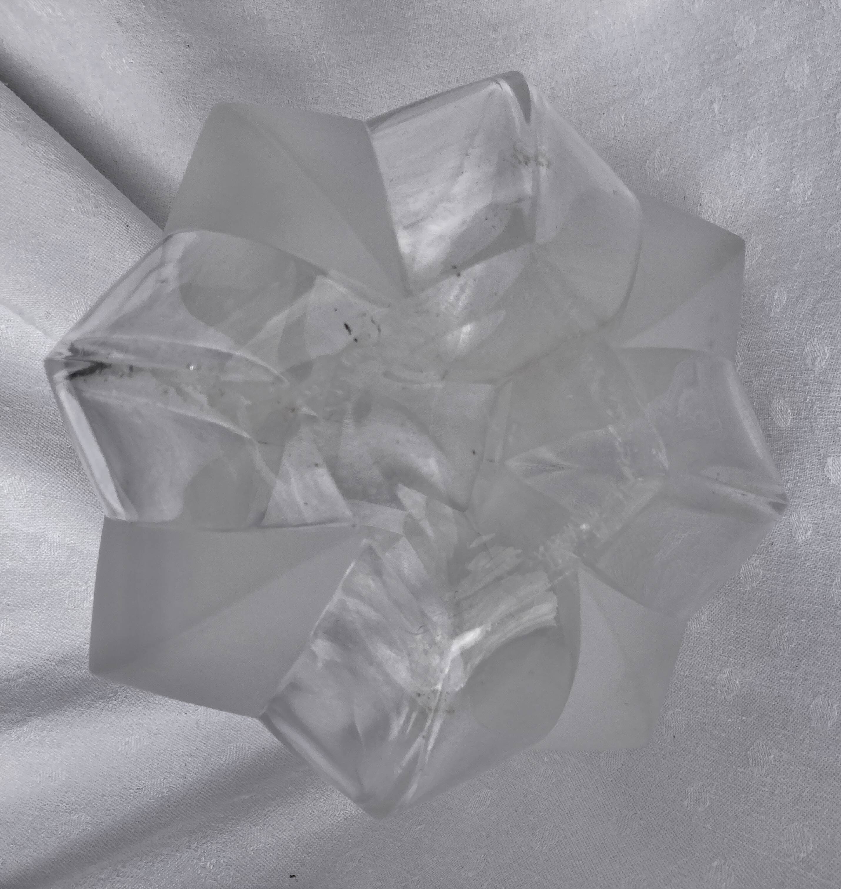 Polylobed crystal vase, partly satin-finished, art glass vintage design, 70s