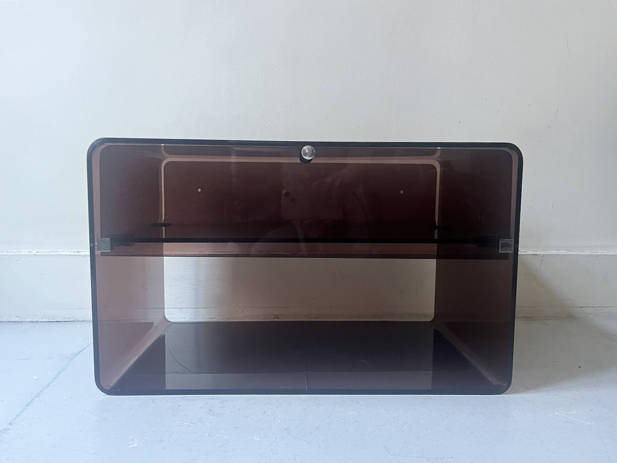 smoked plexiglass bedside / side table by M. Dumas for Roche Bobois, design 1970