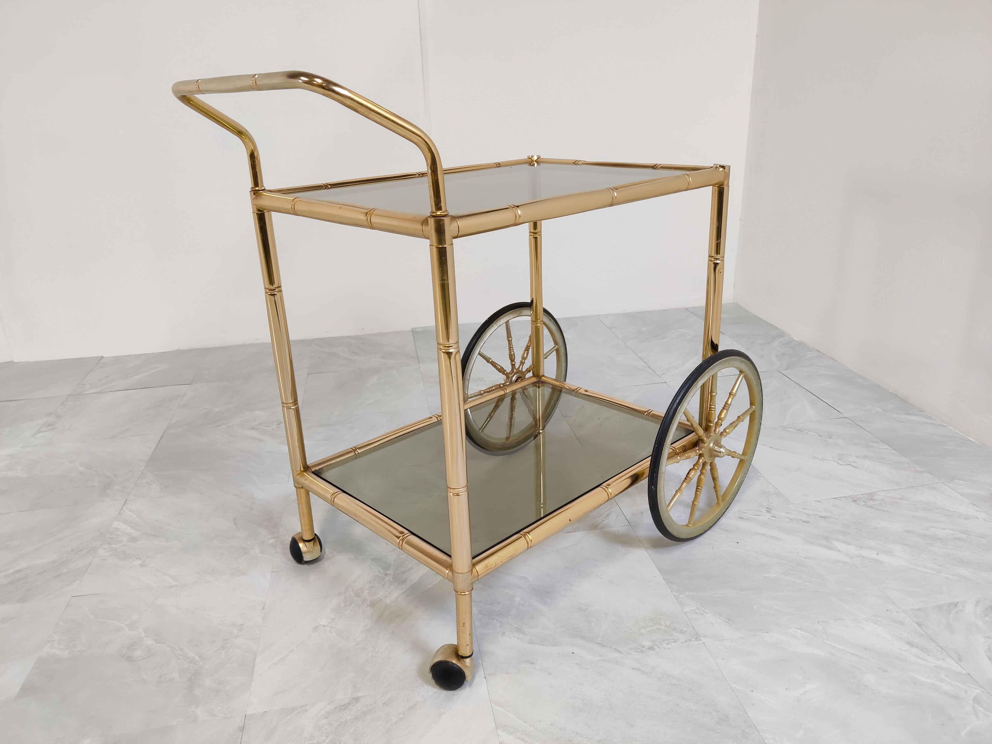 Brass faux bamboo drinks  trolley, 1970s