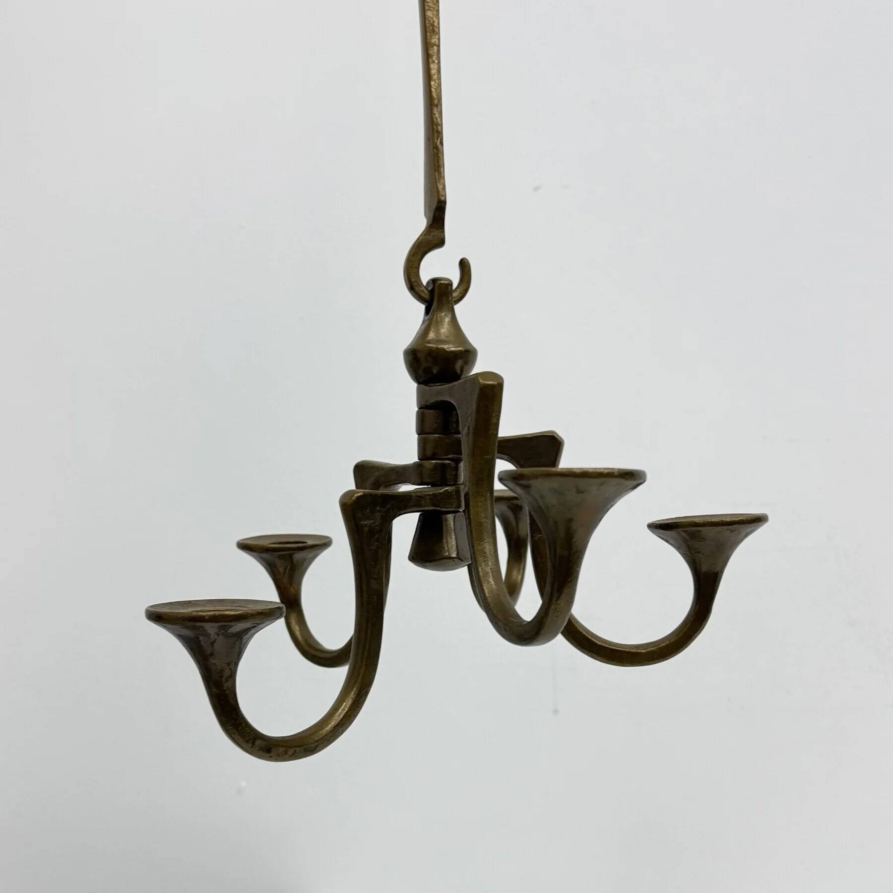 Brutalist bronze hanging chandelier by Michael Harjes, 1970s