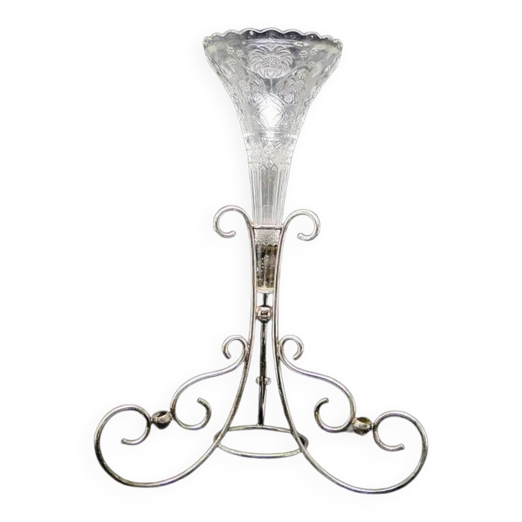 Art nouveau flute vase, silver-plated brass and glass, United Kingdom, early 20th century