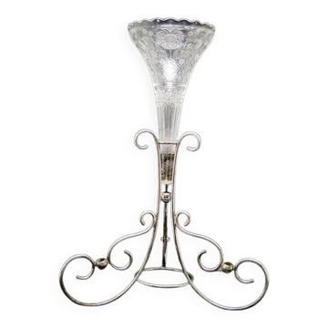 Vase en forme de flûte Art nouveau, en laiton argenté et en verre, Royaume-Uni, début du 20e siècle