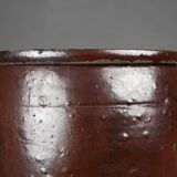 Signed Rustic Large Glazed Brown Ceramic Pot, Belgium, 1800s