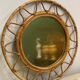 Rare miroir rond italien du milieu du siècle avec cadre en osier tressé en bambou double, 19