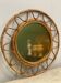 Rare mid-century round Italian mirror with double bamboo weaved wicker frame, 19