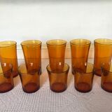 Set of 10 amber Duralex glasses