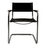 Chrome and black leather chair with armrests after M. Breuer, design 1970