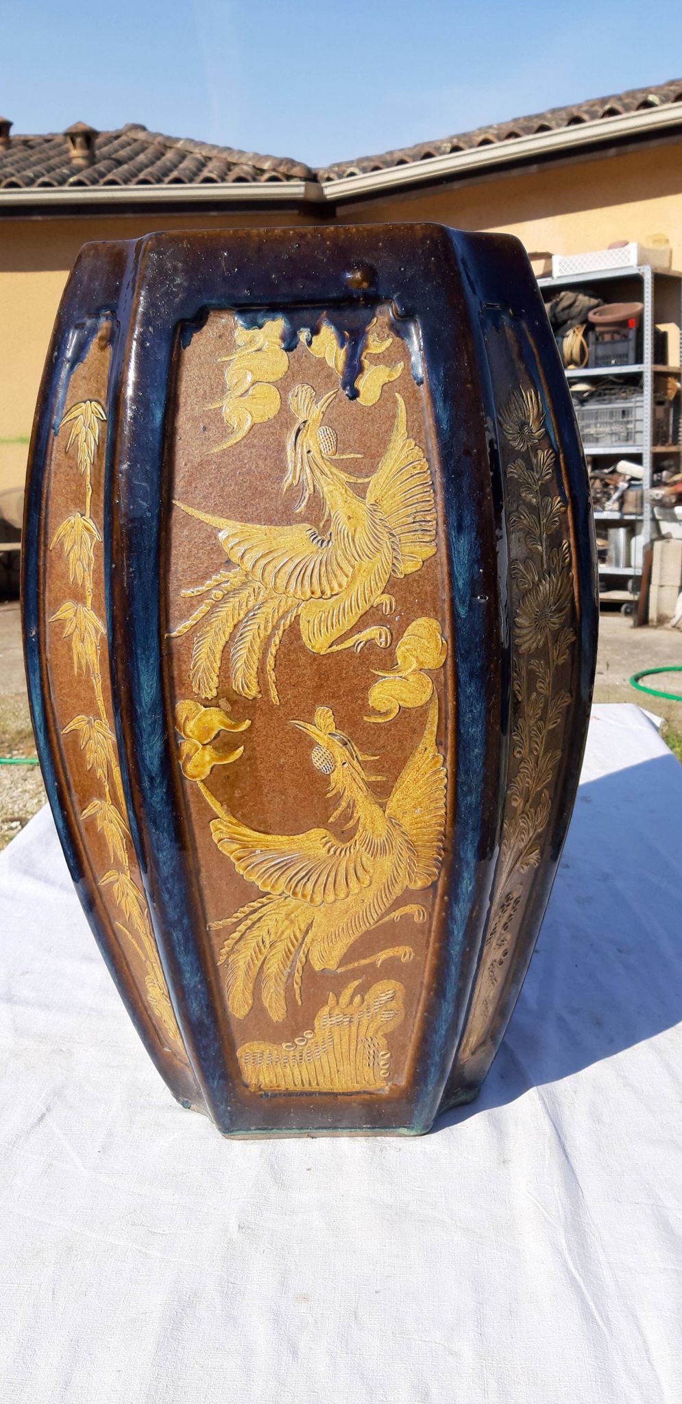 Vase chine en grés émaillé estampillé cachet en creux