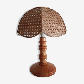 Lampe de chevet en bois et cannage