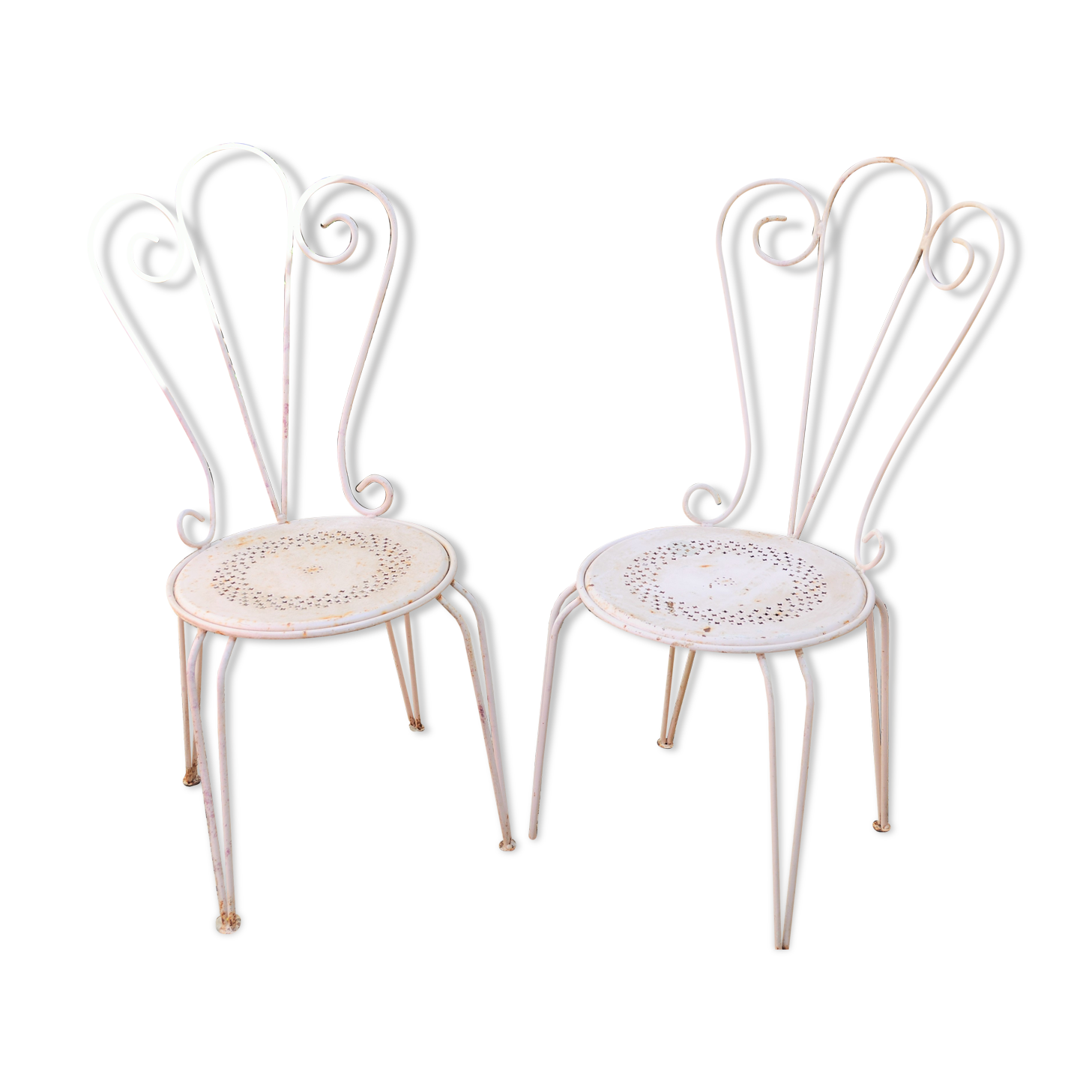 Pair of years 40-50 white metal garden chairs