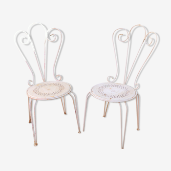 Paire de chaises de jardin Années 40-50 en métal blanc