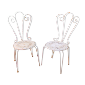 Pair of years 40-50 white metal garden chairs