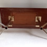 Vintage coffee table from the 1950s in mahogany and metal, with a tabletop width of 110 cm.
