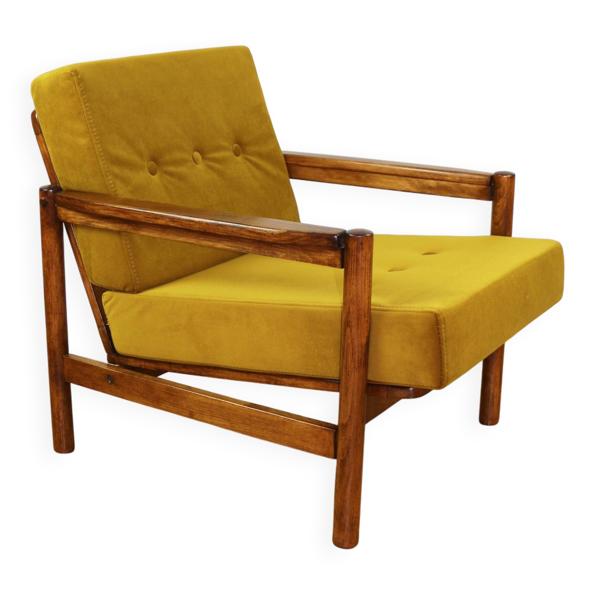 Wooden armchair designed by Z. Baczyk brown vintage yellow-olive