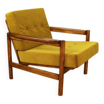 Wooden armchair designed by Z. Baczyk brown vintage yellow-olive