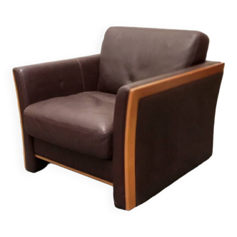 Wood and leather club chair