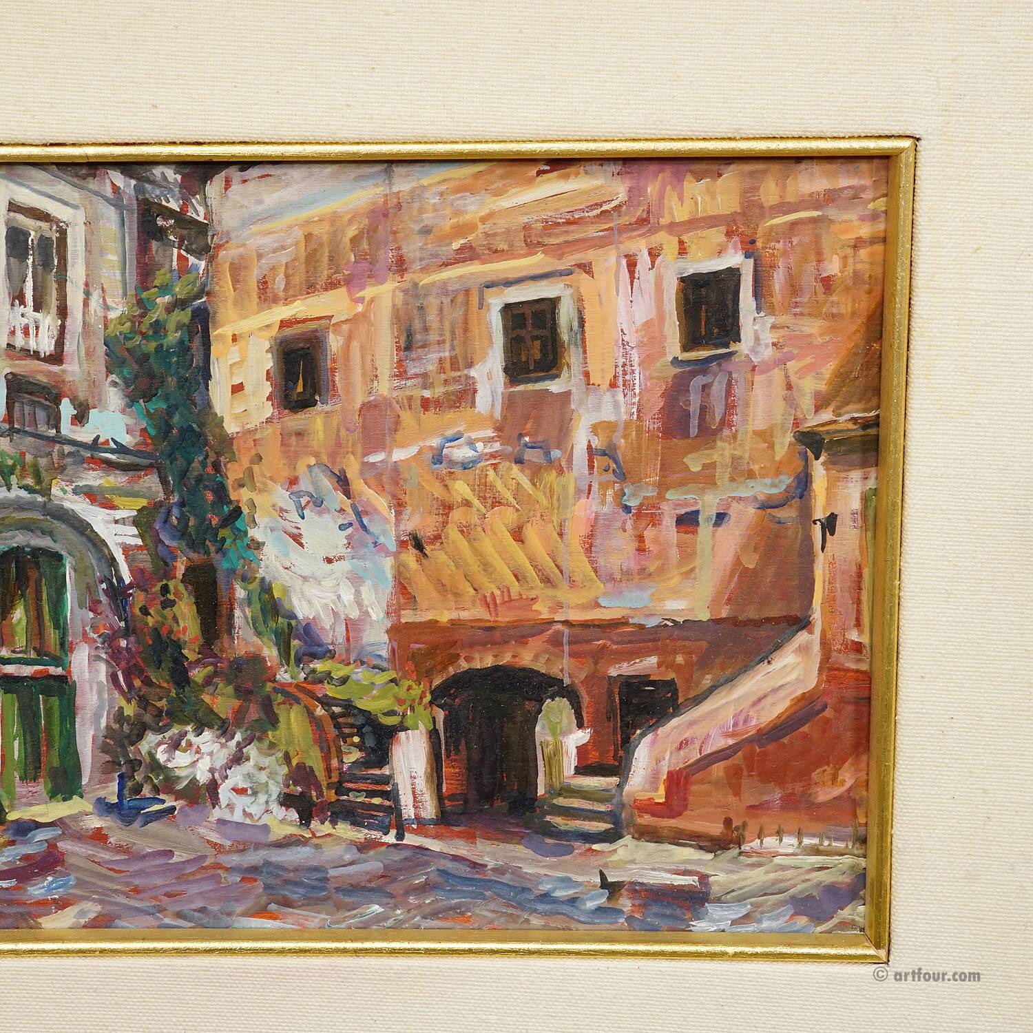 Oil painting by Alexander Michael from the market of S. Felice Circeo, 1983.