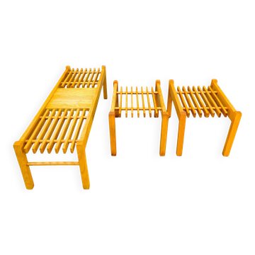 Set of Three Mid-Century Wooden Plant Stands, Czechoslovakia 1970s