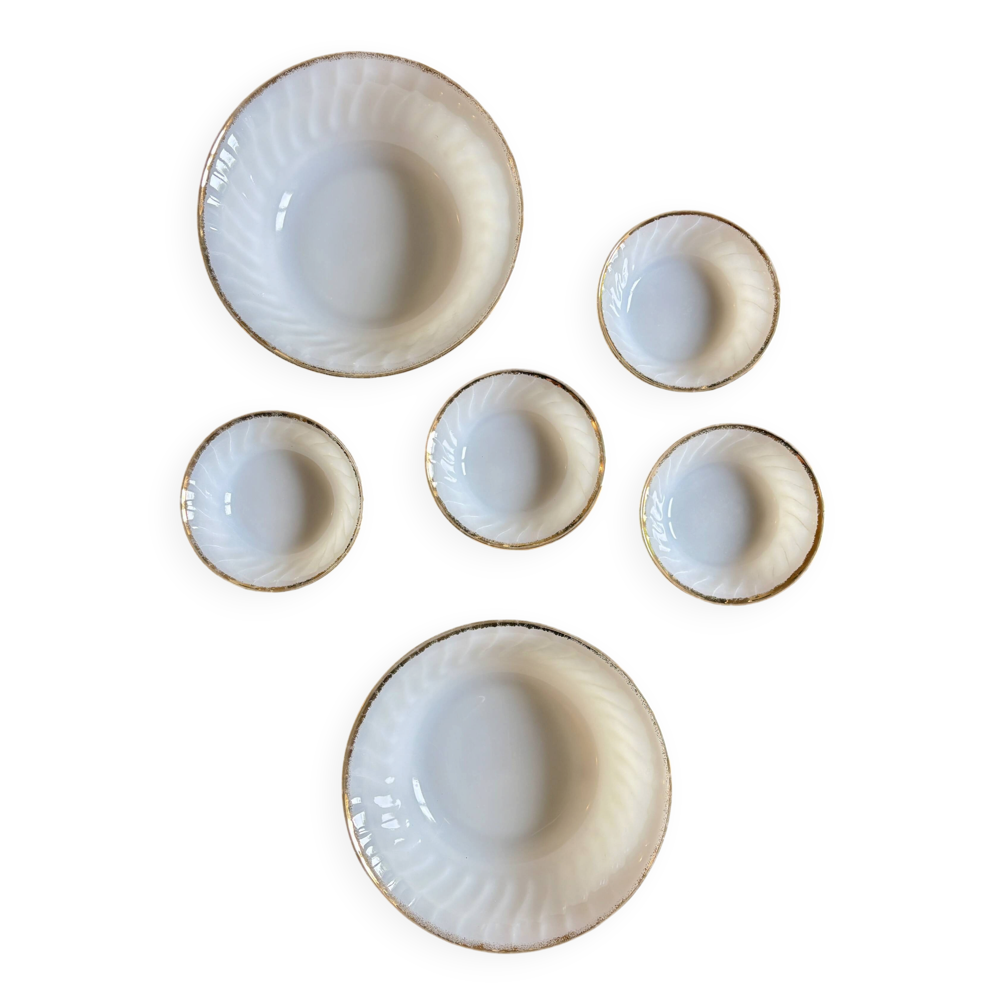 Set of vintage Fire King ramekins and bowls.