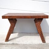 Carved wood coffee table, hammered wood table, side table, living room table, vintage table