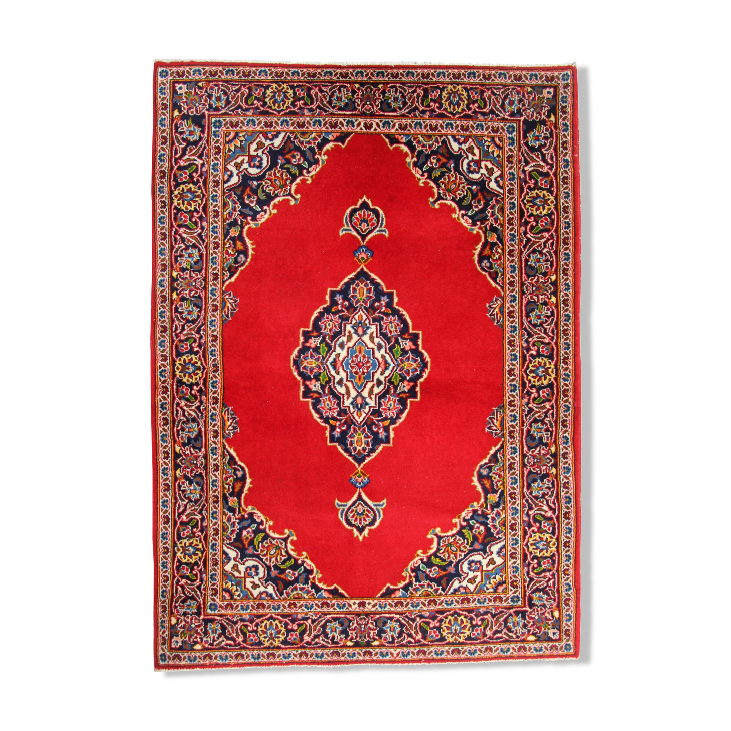 Tapis persan en laine rouge médaillon oriental- 121x182
