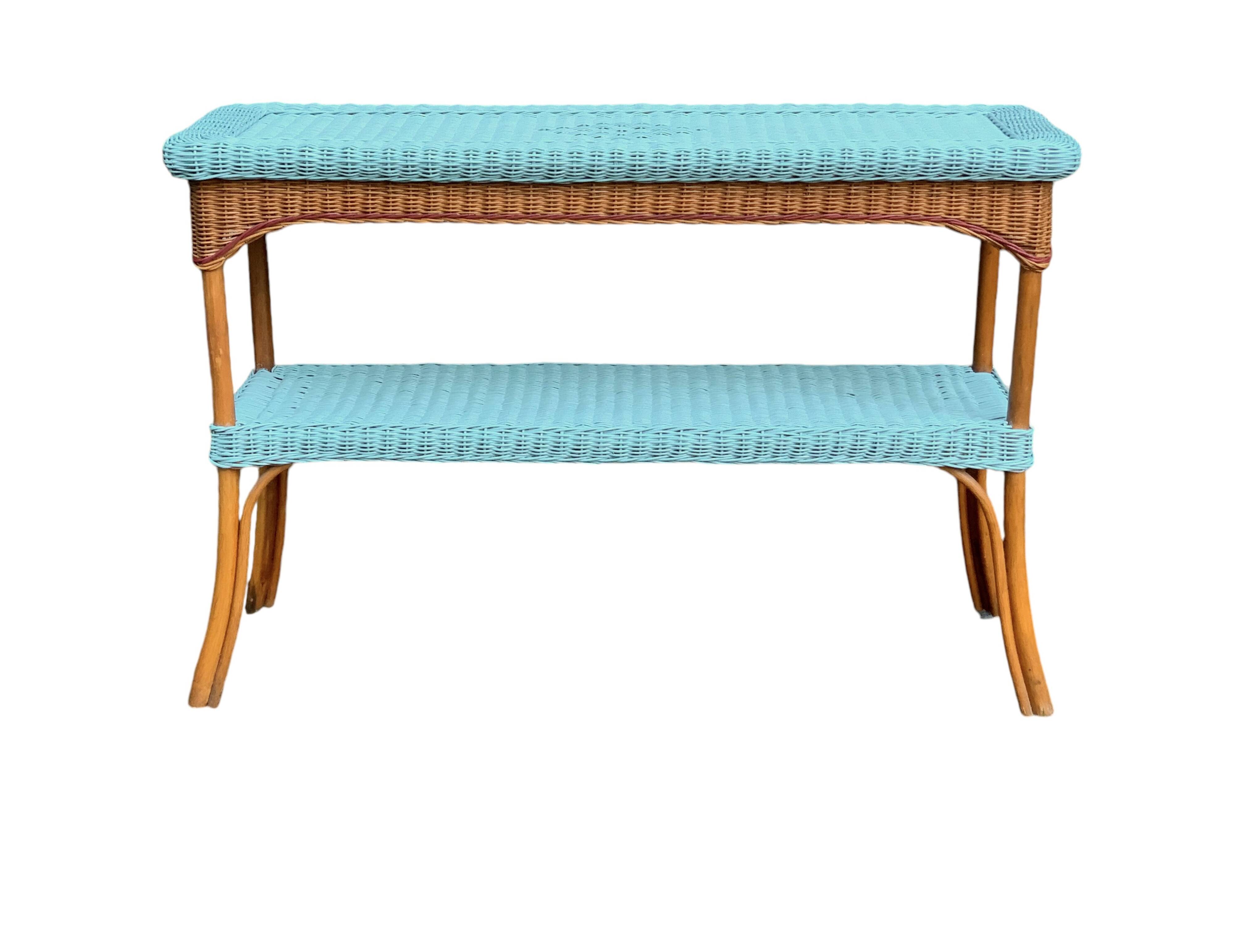 Vintage woven rattan and wicker console
