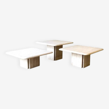 Set of 3 travertine coffee tables by Claude Berraldacci