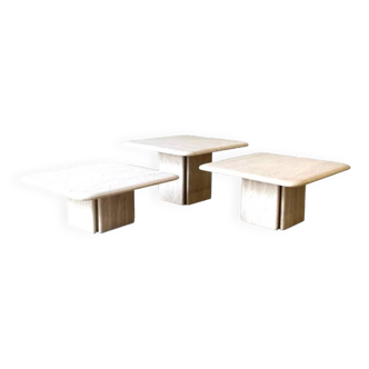 Set of 3 travertine coffee tables by Claude Berraldacci