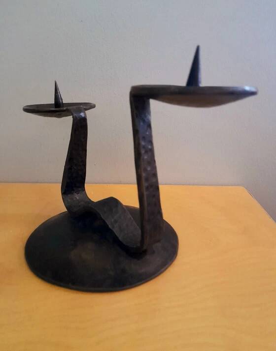 Brutalist hammered candlestick 1960