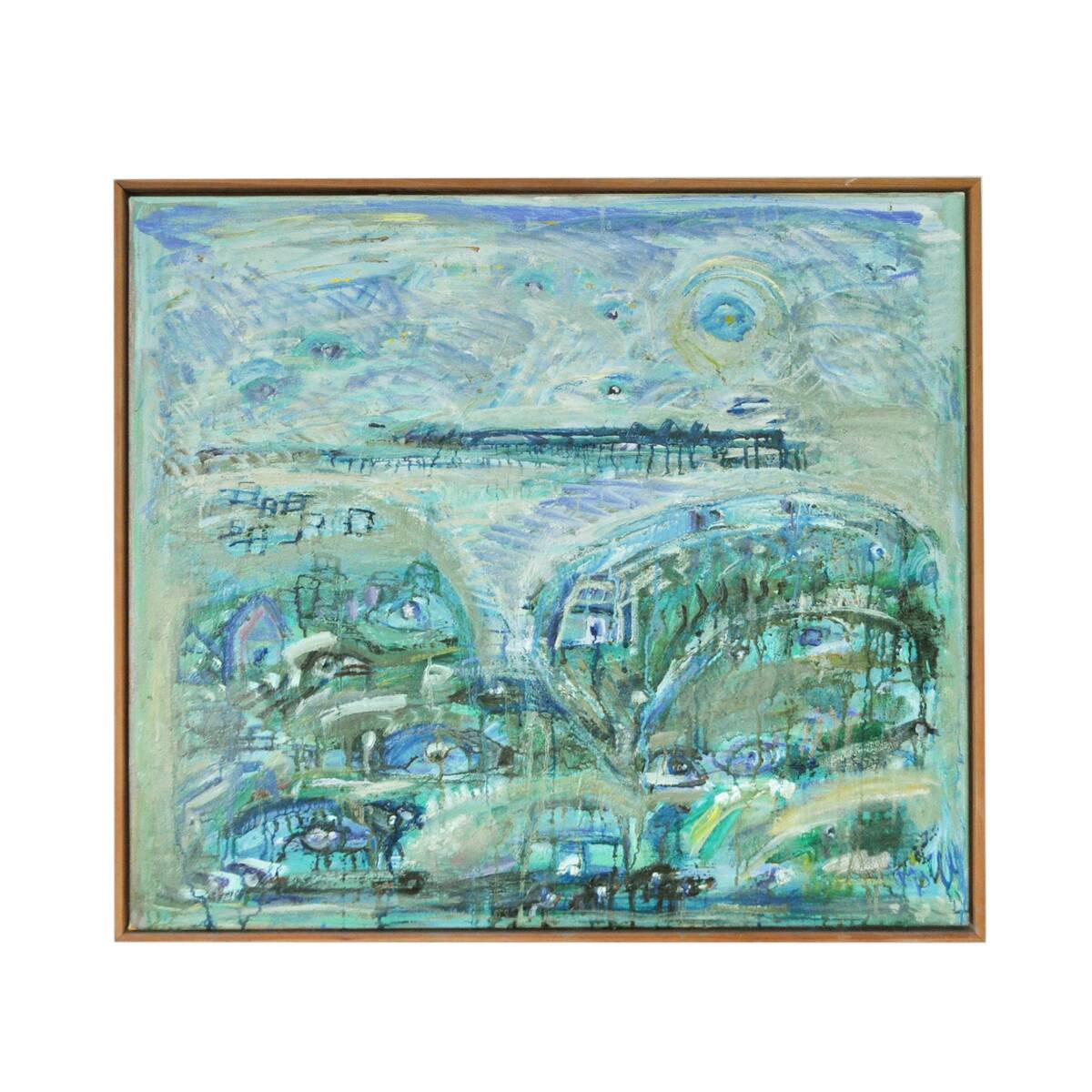 Abstract impressionism painting - Turquois Town with Animals